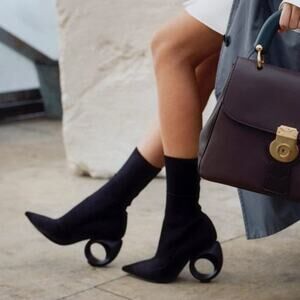 Burberry Kimberly Sculpt-Heel Sock Bootie in Black, Size 36